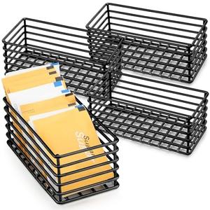 Oudain 4 Pcs Sugar Packet Basket Sugar Packet Rack Small Caddy Iron Organizer for Coffee Bar Tea Storage, 4.5" x 2.25" x 1.75" (Black)