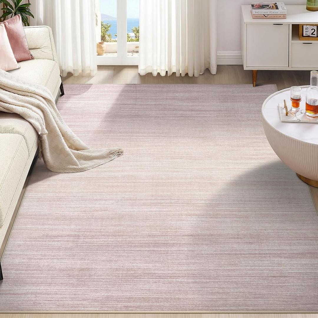 UERMEI 9x12 Washable Area Rug - Neutral Modern Abstract Living Room Rugs, Non-Slip Soft Large Indoor Floor Carpet for Bedroom Home Office & Under Dining Table Decor, Soft Pink