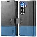 TUCCH Wallet Case for Galaxy S25, Magnetic PU Leather Stand [RFID Blocking] Credit Card Holder Flip Cover with [TPU Shockproof Interior Case] Compatible with Galaxy S25 6.2" 2025, Black & Light Blue