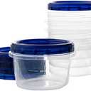 PLASTICPRO [16 oz 3 Pack] Deli Containers Clear bottom With blue Top Twist on Lids Reusable, Stackable, Food Storage Freezer Container