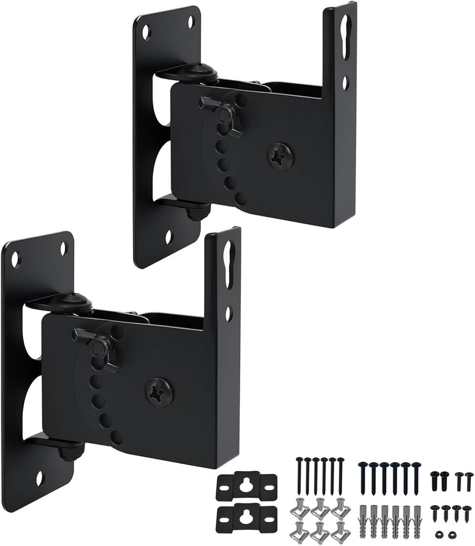 Speaker Wall Mount, Wall Speaker Mount All Metal Speakers Wall Mount Brackets for Small SpeakersSwivel & Tilt,Hold up to 30lbsHD-618 (2Packs,Black)