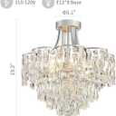 WUZUPS Crystal Chandelier Semi-Flushmount Ceiling Light Modern Lighting Fixture for Bedroom Hallway Entry Kitchen Bathroom, H 19.3" x W 18.3", E12 Base, Silver