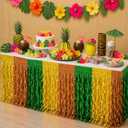 5 x OHOME Luau Party Decorations - Green Gold Rose Tropical Streamers Table Skirts 2 Pack | Hawaiian Party Decorations for Indoor Outdoor - Summer Beach Pool Birthday Favors Supplies for Home Wall
