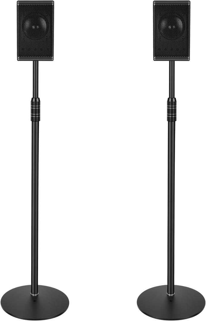 Speaker Stands Pair, Heavy Duty Steel Speaker Stands for Satellite & Small Bookshelf Speakers, Adjustable Height 33" to 48", Holds up to 6 lbs, Easy DIY Assembly, DX-718, 2 Packs, Black