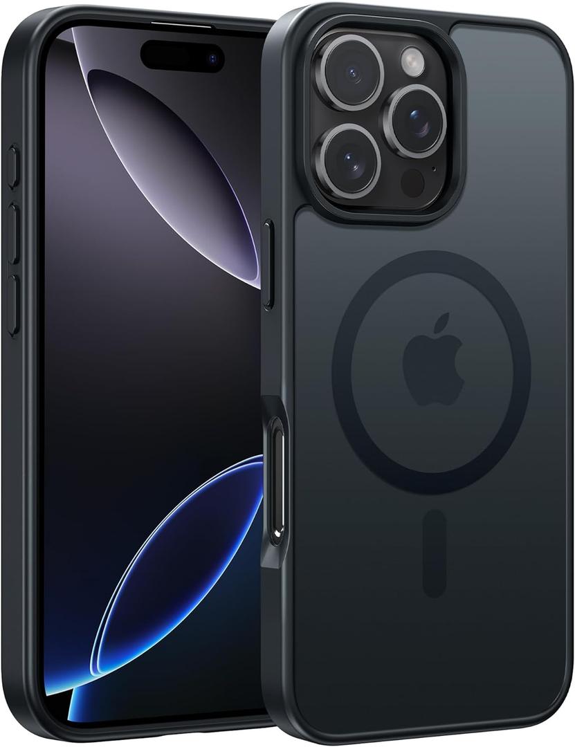 FNTCASE for iPhone 16 Pro-Max Case: [Compatible with Magsafe] Translucent Matte Magnetic Phone Cover - Military Grade Drop Protection Shockproof Protective Cases - Black