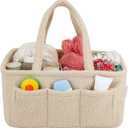Baby Diaper Caddy Organizer  Soft Beige Sherpa with 3 Removable Compartments & 6 Side Pockets  Perfect Nursery Storage Bin & Car Organizer for Diapers, Baby Wipes, and Essential Supplies.