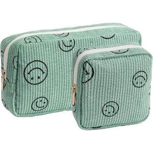 Makeup Bag Purse Cosmetics Bags Corduroy Cute Cosmetic Pouch Handbags Purses Makeup Organizer Storage for Women (2 Pack Green)