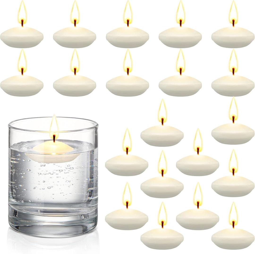 Nuanchu 20 Pcs White Floating Candles Centerpieces for Wedding 1.5 Inch Small Unscented Floating Candles Decoration for Valentine's Day Party Wedding Anniversary Holiday Party Gifts Home Pool Decor