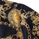 fohemr Mens Luxury Dress Shirts Baroque Gold Chain Print Casual Long Sleeve Button Down Buchona Shirt for Party (Black, XL)