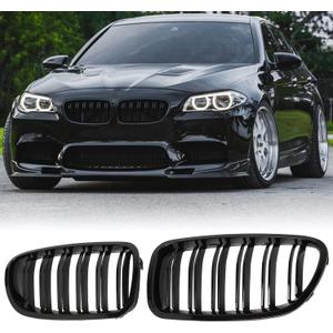 F10 Grille - Front Kidney Grille Double Slats Glossy Black Compatible with 2010-2017 BMW 5 Series F10 F11 F18 Sedan 520i 528i 535d 535i 550i 520i - ABS Gloss Black Kidney Grill