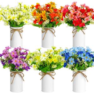 6 Sets Spring Daisy Table Centerpieces Colorful Artificial Wildflower with Galvanized Metal Pot Vintage Artificial Potted Daisy Flowers Decoration for Easter Home Office Wedding Party Baby Shower