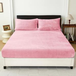 OEKO TEX Size - Ultra Soft Plush Velvet Bottom Sheet with 16" Deep Pocket - No Shedding, Pink