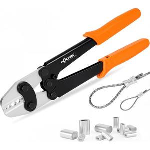 KF CPTEC Wire Rope Crimping Tool 1/16"-3/16"(1.58-5.0mm), Ferrule Swager for Aluminum & Loop Sleeves, Heavy-Duty Crimper for Railing & Fishing