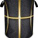 Black And Gold Basketball Laundry Basket Foldable Oxford Cloth Funny Tote Bag Laundry Hamper Clothes Storage Bucket Toy Organizer For Bathroom/Laundry Storage/Bedroom 18.9x16.5 Inch