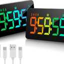 (2 Packs) Rechargeable TimersDigital Kitchen Timer with 10 Dynamic RGB Color, Magnetic Classroom Timer with Countdown/up with 5LED Display 3 Brightness 4 Volume Adjustable