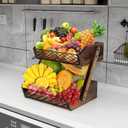 Dorhors Fruit Basket for Kitchen,Fruit Bowl,Kitchen Counter Organizer,Wooden Vegetable Holder for Countertop,Bread Storage Basket Stand(2 Tier)