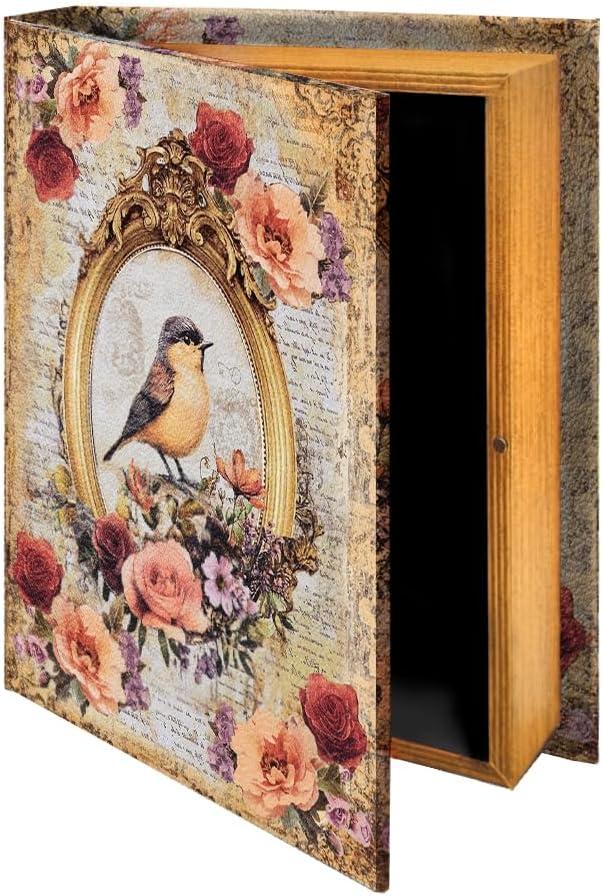 Vintage Faux Book Decorative Storage Boxes Hidden Safe Box Floral Bird Fake Book Box Decorative Books Boxes Wooden Hollow Trinket Photo Remote Coffee Table Books Boxs for Shelf Home Decor