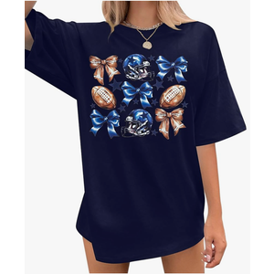 FASHGL Game Day T-Shirt Women Football Mom Shirts Oversize Funny Coquette Bow Tee Casual Sunday Funday Tops M