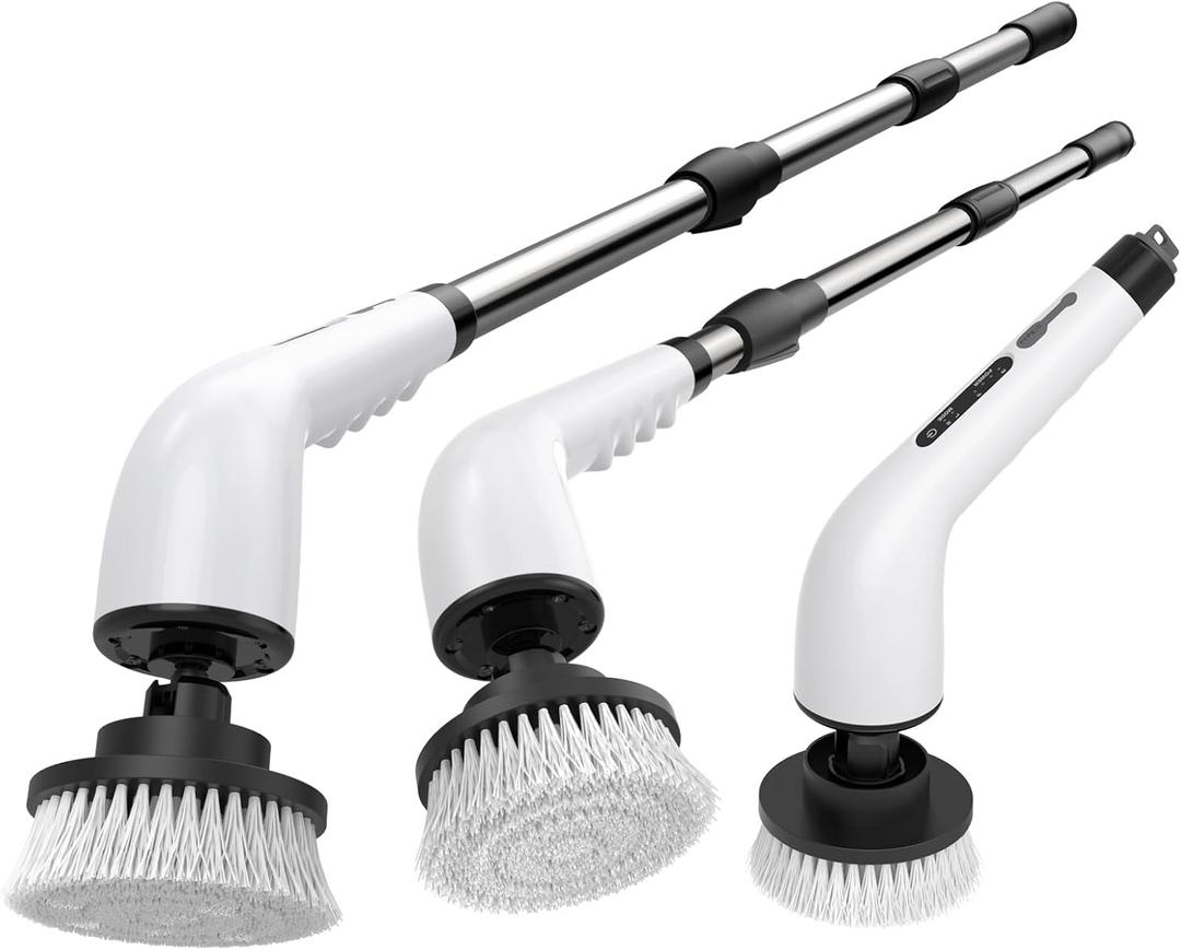 Electric Spin Scrubber Bathroom - Adjustable Handle Cordless Shower Scrubber, 2 Speeds, Bathroom Scrubber with 8 Replaceable Brush Heads, Power Scrubber for Bathtub Cleaning