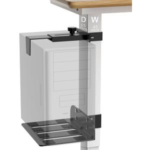 Under Desk PC Mount - No Drilling 40lb Capacity, Computer Holder Under Table, Adjustable Height and Width, Clamp-on Leg PC Holder for Standing Desk(Fits 65mm45mm Legs only), with Non-Slip Pads, Black