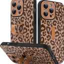KANGHAR for iPhone 13 Pro Case Brown Leopard Print Pattern Cute Cheetah Wristband Stand Phone Cover for Women Girls Men Shockproof Slim Protective Cover for iPhone 13 Pro 6.1 Inch