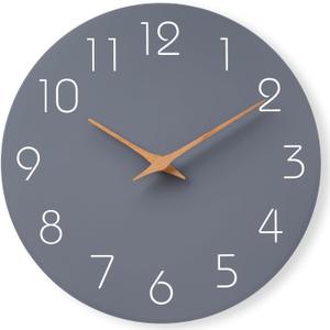Mosewa Wall Clock 12 Inch Gray Silent Non Ticking Battery Operated Modern Simple Clock Decorative for Kitchen Home Bedroom Bathroom Office Living Room