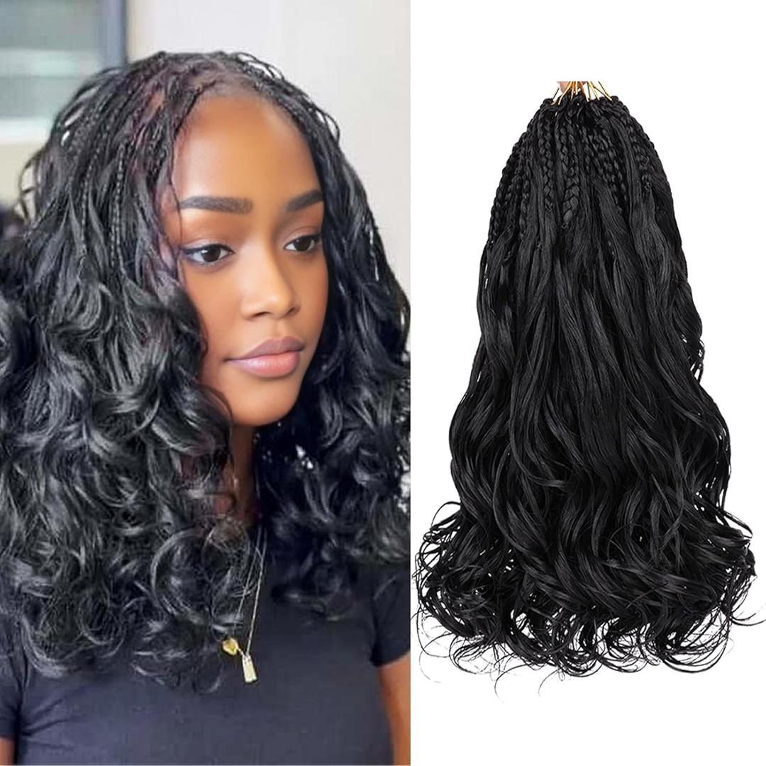 Leeven Boho French Curl Crochet Braids 12 Inch 8 Packs Black Pre Looped Curly Crochet Hair Short Goddess Box Braids Loose Wave Synthetic Hair Extensions for Women Girl (#1B)