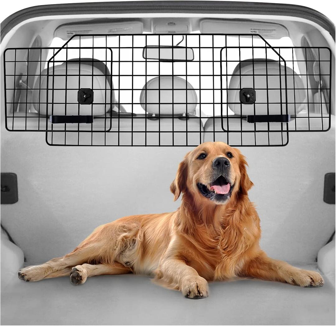 rabbitgoo Dog Car Barrier for SUVs, Adjustable Large Pet Gate, Universal-Fit Divider Cargo Net, Heavy-Duty Wire Mesh Dog Barrier SUV, Van Vehicles Subaru Car Accessories Safety Travel, Standard Model