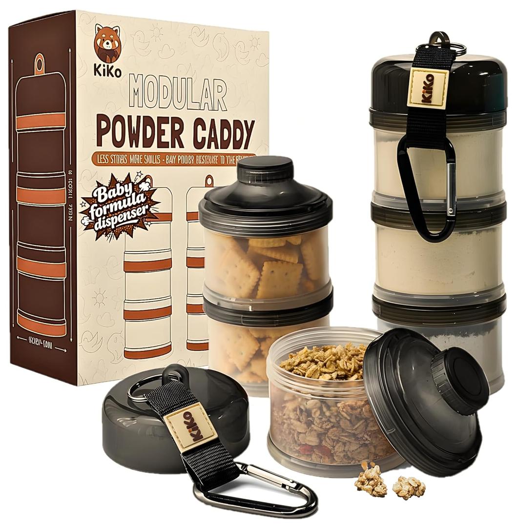 Formula Container to Go  Baby Essentials, Stackable Formula Dispenser for Night Feedings, Snacks and More  2 Pack, by KiKo (Black)