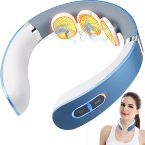 Neck Massager for Pain Relief, Electric Pulse EMS Neck Massager with Heat, 9 Modes 50 Levels Cordless Cervical Massage for Women Men