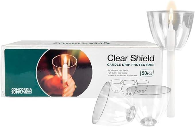 Concordia Supply Clear Shield Candle Drip Protectors - (Pack of 50) Wax Catcher for Candlesticks, Convenient for Church Vigils, Memorials, Congregational, & Christmas Eve Candles