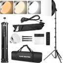 SLOW DOLPHIN Photography Studio Softbox Lighting Kit with 16"X16" Softbox and 3 Colors Temperature 85W LED Bulb with Remote,Professional Photo Studio Equipment for Portrait,Video YouTube (1PACK)