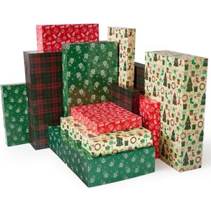 YANGTE 12 Pack Large Christmas Boxes for Presents, Assorted Sizes Christmas Gift Boxes with lids, 17" Premium Clothing Boxes for Robe and Shirt, 1 count