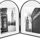 Isaac Jacobs 5x7 Vintage Style, Double-Sided Arched Brass & Glass Metal Floating Picture Frame with Locket Closure (Vertical), Made for Tabletop Display (5x7 Vertical, Black)