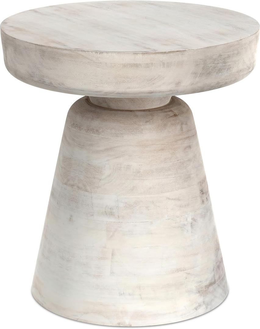SIMPLIHOME Robbie SOLID MANGO WOOD 16 inch Wide Round Contemporary Rustic Accent Table in Distressed White Wash, Fully Assembled for the Living Room and Bedroom