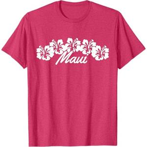 Maui Hawaii Hibiscus Flowers Hawaiian Islands Surfer Gift T-Shirt (Small, Red Heather)