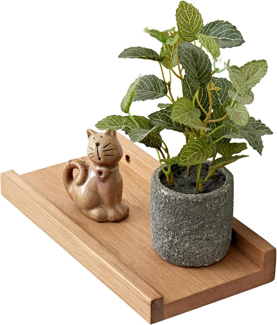 Oak Floating Shelves - Natural Wood Wall Mounted Display Picture Ledge - Home Office Living Room Bedroom Wall Storage Shelf - 4x12 Inch