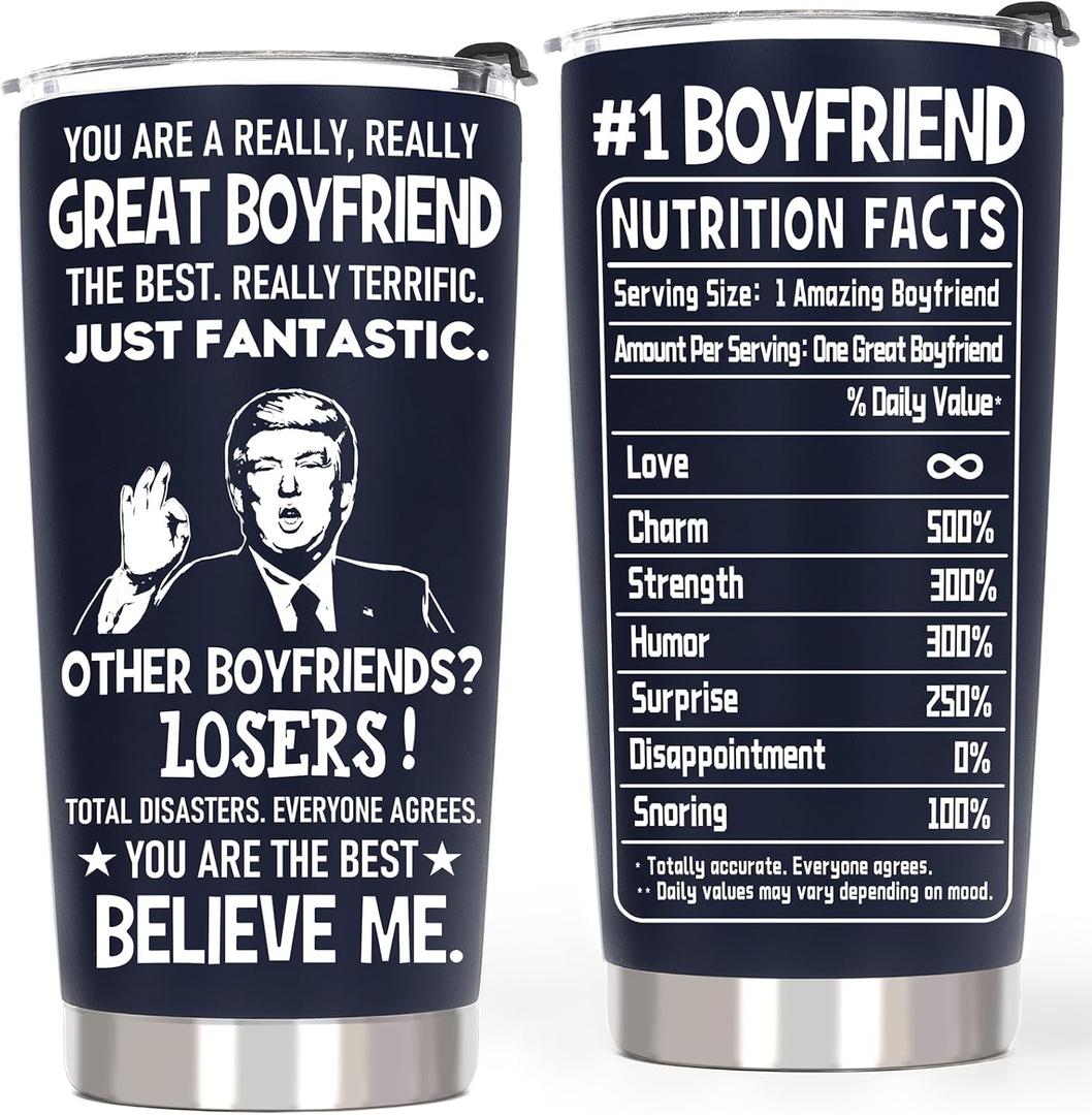 Gifts for Boyfriend from Girlfriend - Funny Gifts for Him Bf, Birthday Anniversary Presents Cup for Boyfriend, Insulated Stainless Steel Coffee Tumbler 20 OZ Navy