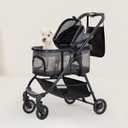 3 in 1 Pet Carrier Stroller with Detachable Carrier, Foldable Dog & Cat Stroller for Small/Medium Dogs up to 33 lbs, Large Storage Bag, Full Window Mesh, One-Touch Dual Brake, Car Seat (Urban Gray)