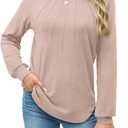 WIHOLL Womens Tunic Tops Loose Fit Long Sleeve Pleated Shirts Crewneck Tops (White, XL)