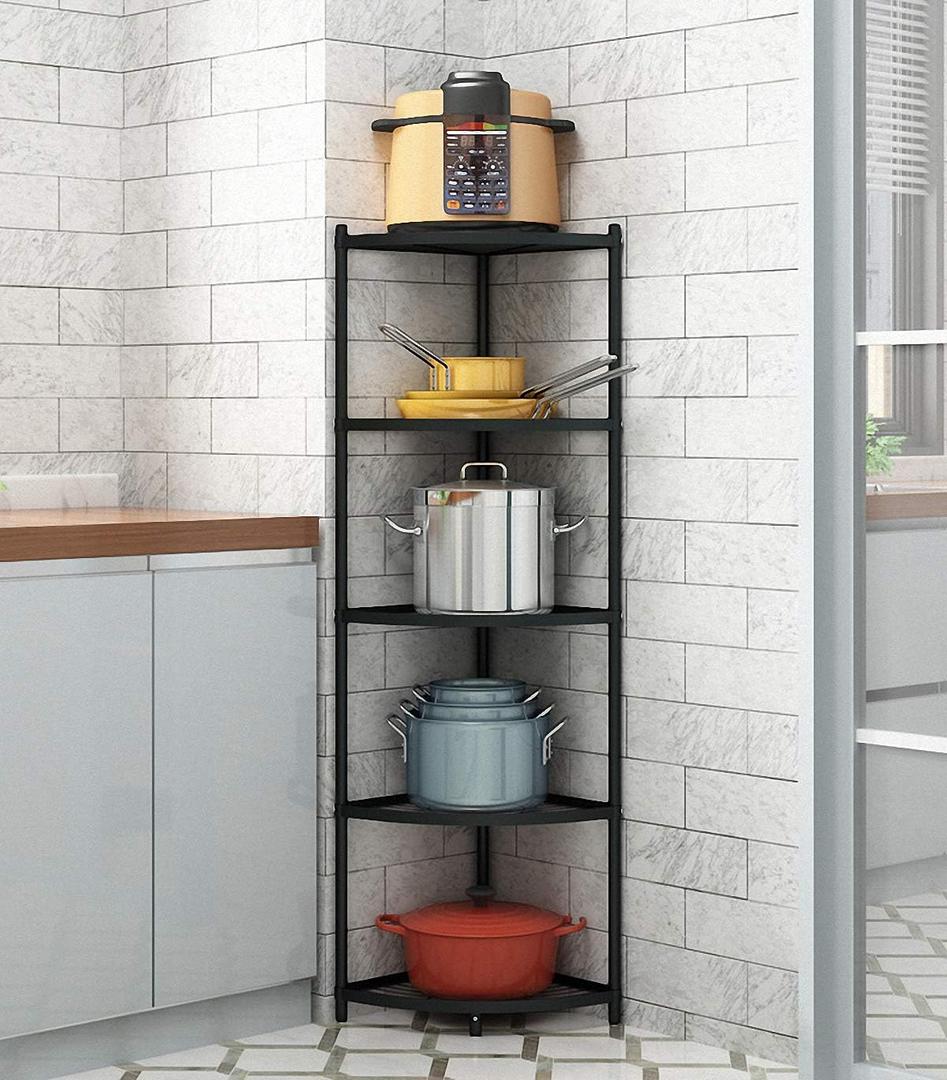MAGCOLOR 5-Tier Kitchen Corner Shelf Rack, Free Standing Pot Rack for Organizer Stainless Steel Cookware Stand