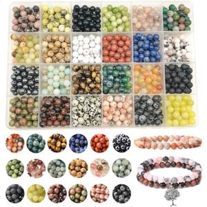 960pcs Natural Stone Beads Polished Beading 6mm Loose Beads Gemstone Crystal Energy Stone Healing Power for DIY Jewelry Making (6mm 24 Materials R2)
