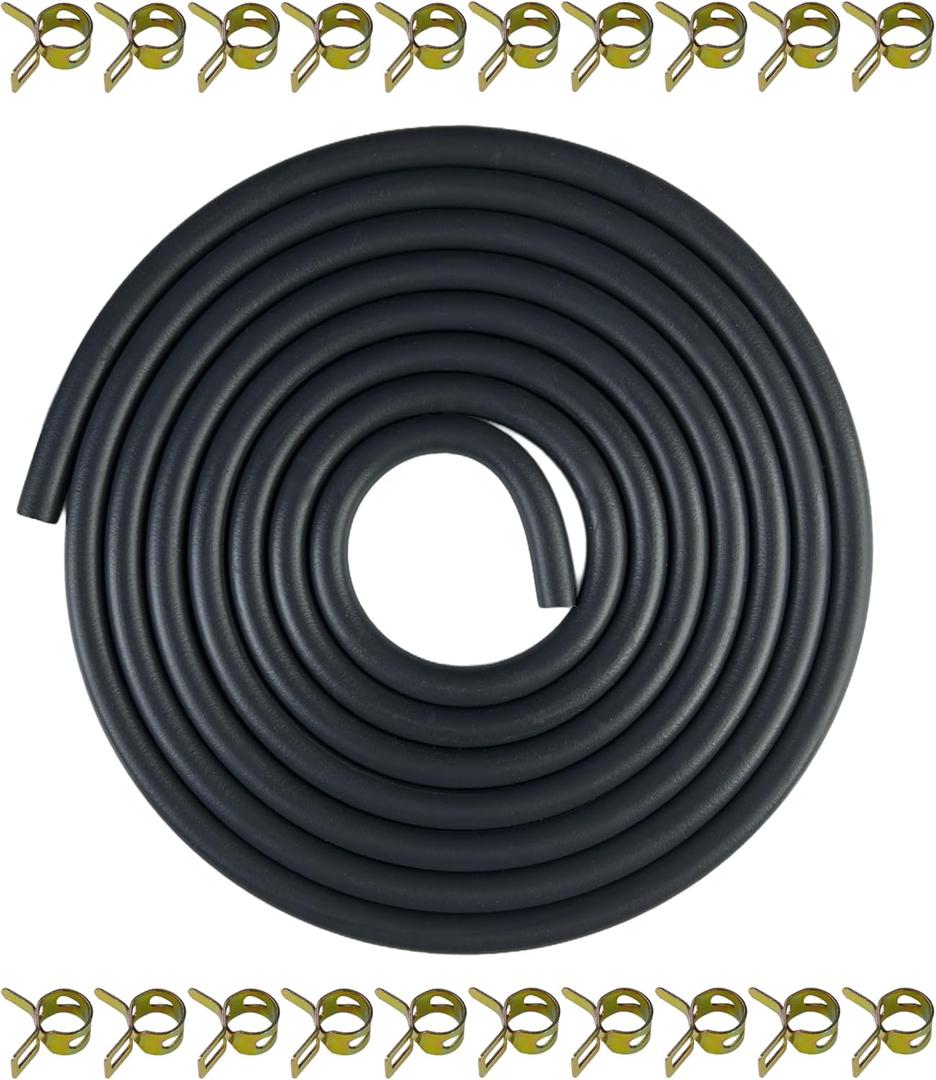 YAMAKATO 10 Feet 1/5 Inch ID 5.5mm Fuel Line Hose for ATV Quad Pit Dirt Bike Go Kart Mini Bike ATV Generator Small Engines Gas Line 95001-55008-60M w/ 20 Clamps