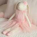 Lilly The Bunny | Beautiful Cream Cotton Linen Plush Doll with Floppy Ears, Arms & Legs | Authentic Pink Ballerina Tutu, Slippers & Cuddly Fur Top | Soothing Hand Stitched Face