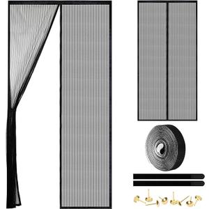Magnetic Screen Door - Self Sealing, Heavy Duty, Hands Free Mesh Partition Keeps Bugs Out Let Breeze in- Pet and Kid Friendly - Keep Open Feature (Black, Fit Door Size 38 x 82 Inch)