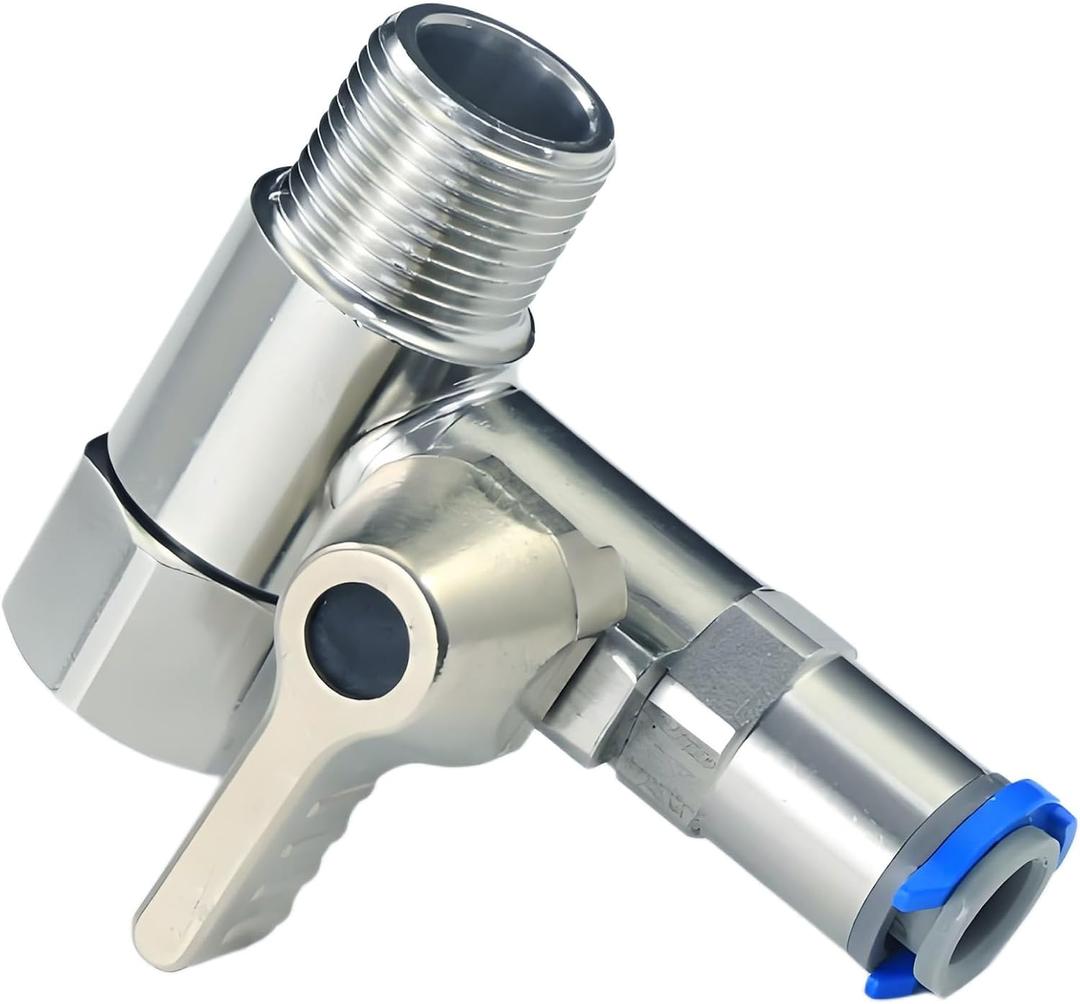 Stainless Steel Water Supply Adapter 3/8" x 3/8" x 1/4" Tee Stop Valve with Push-to-Connect Quick Fitting, Perfect for Reverse Osmosis Water Filters, and PE Pipe Shunts in Refrigerator Systems