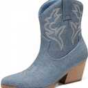 DREAM PAIRS Women's Cowboy Cowgirl Boots Embroidered Stitched Short Western Boots Low Chunky Heel Pointed Toe Ankle Booties