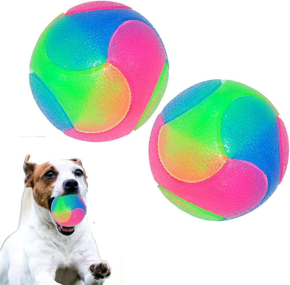 FineInno 2 pcs Large Light Up Dog Balls Flashing Elastic Ball Bouncy Glow in The Dark Interactive Jumping Ball Blinking Dog Ball Pet Toys for Golden Retriever, Labrador, Large Dogs