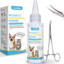 Dog Ear Care Kit - Dog Ear Powder for Hair Removal (42g) with Curved Grooming Tweezers - Effective Solution for Smelly Ears, Wax Buildup