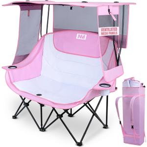 Night Market Double Camping Chair Camping Couch, Double Folding Chair with Removable Canopy, Portable Loveseat for Outdoor, Beach, and Sports